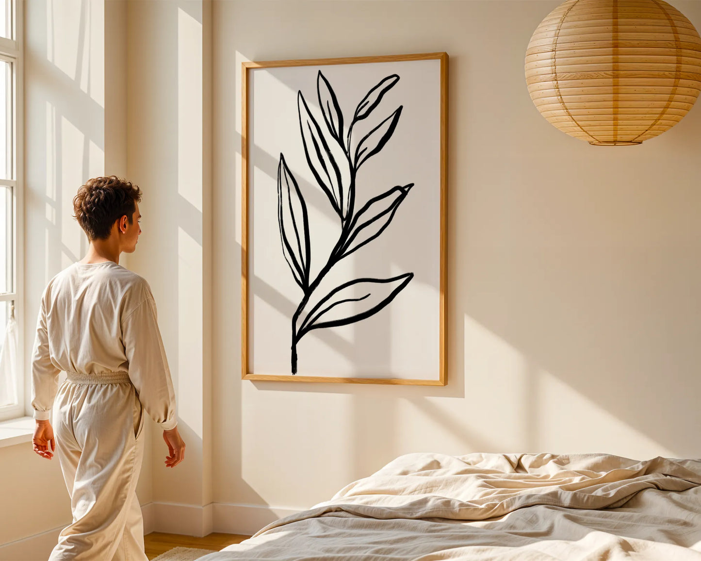 Abstract Leaf, Black & White, Mid Century Modern