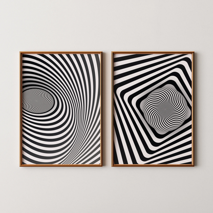 Abstract Line, Set of 2, Black & White Mid Century Aesthetic Wall Art