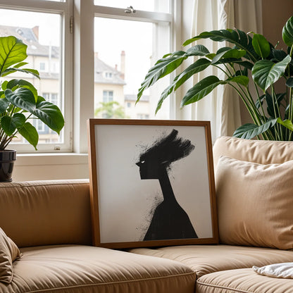 Boho Feminine I, Black & White Mid Century Modern, Boho Art Painting