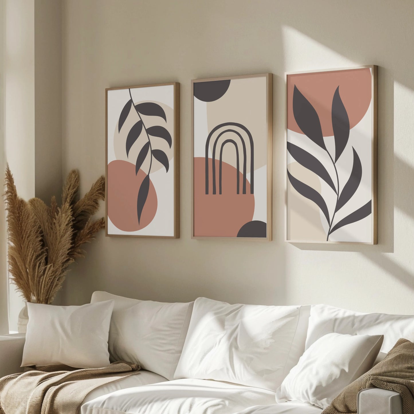Boho Leaves III, Set of 3, Modern Wall Art, Mid Century Modern
