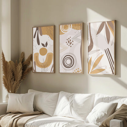 Boho Leaves, Set of 3, Modern Wall Art, Mid Century Vibe