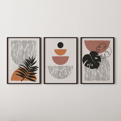 Boho Lines V, Set of 3, Modern Wall Art, Mid Century Vibe