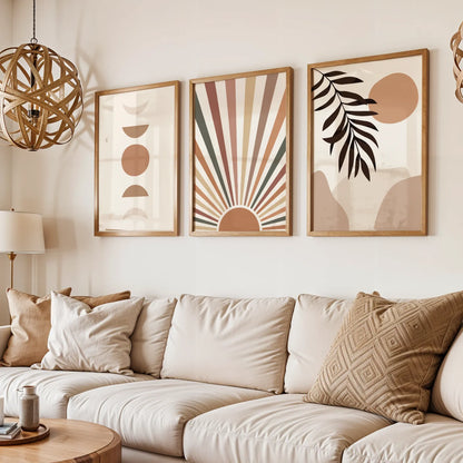 Boho Moon and Lines, Set of 3, Modern Wall Art, Mid Century Modern