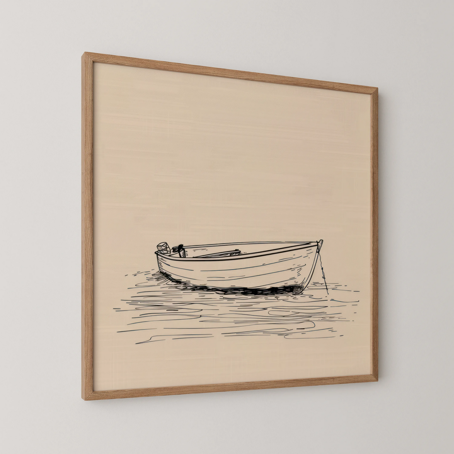 Minimal Boho Boat I, Black & White Mid Century Modern, Boho Art Painting