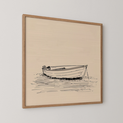 Minimal Boho Boat I, Black & White Mid Century Modern, Boho Art Painting