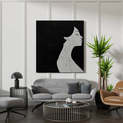 Minimal Boho Feminine I, Black & White Mid Century Modern, Boho Art Painting