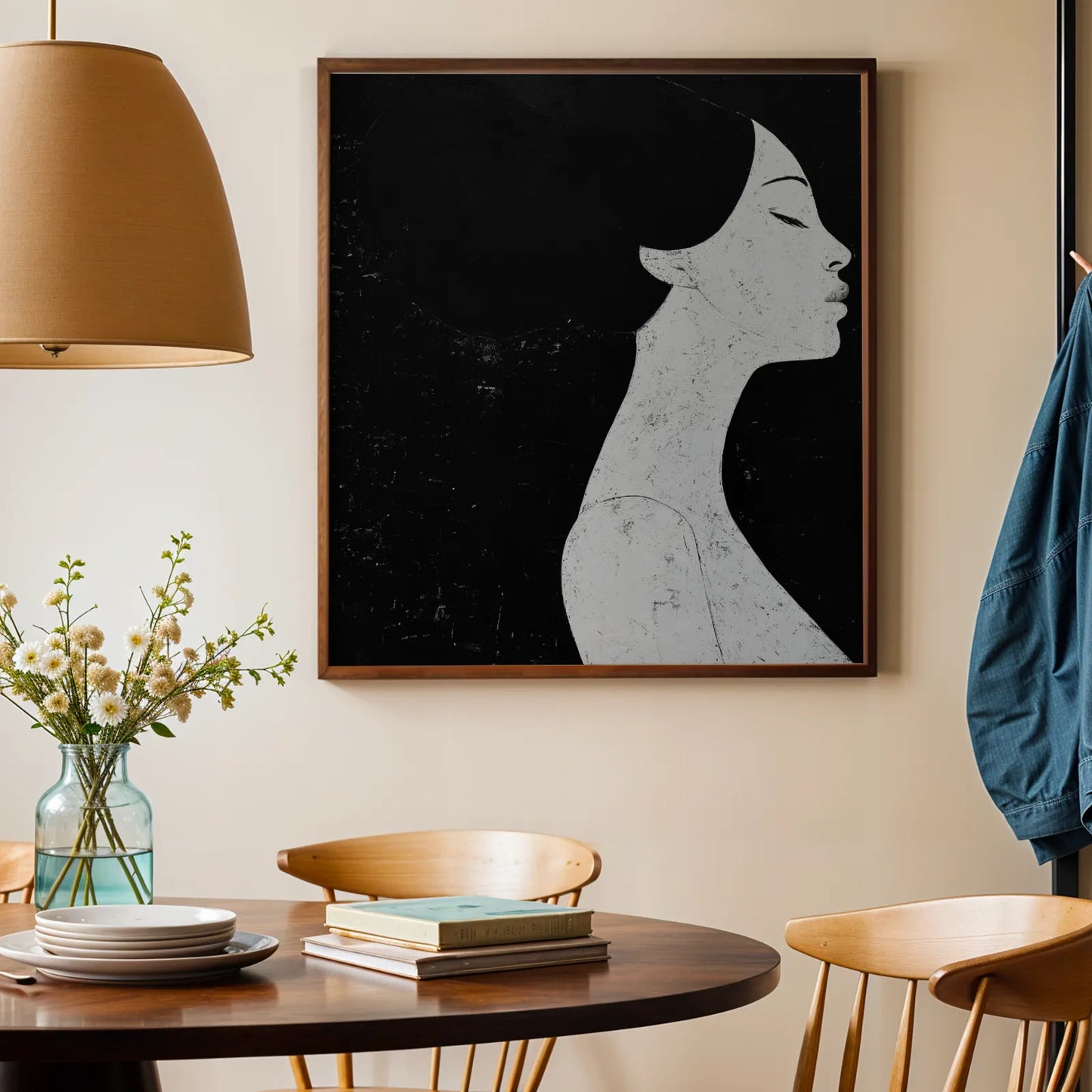 Minimal Boho Feminine I, Black & White Mid Century Modern, Boho Art Painting