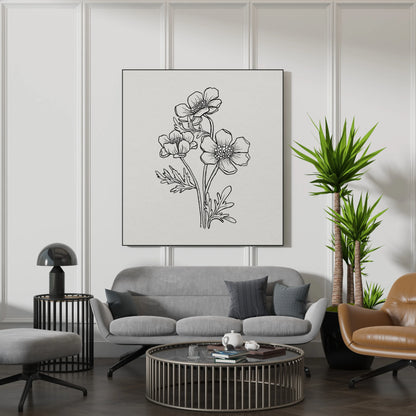 Minimal Boho Flowers, Black & White Mid Century Modern, Boho Art Painting