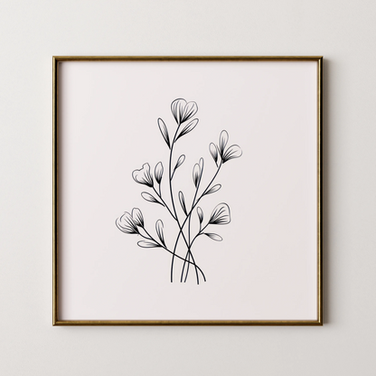 Minimal Boho Flowers II, Black & White Mid Century Modern, Boho Art Painting