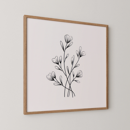 Minimal Boho Flowers II, Black & White Mid Century Modern, Boho Art Painting