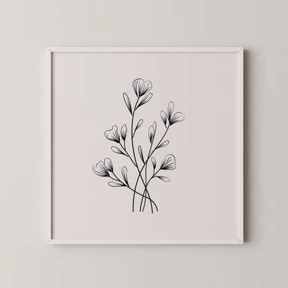 Minimal Boho Flowers II, Black & White Mid Century Modern, Boho Art Painting