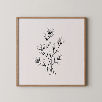 Minimal Boho Flowers II, Black & White Mid Century Modern, Boho Art Painting