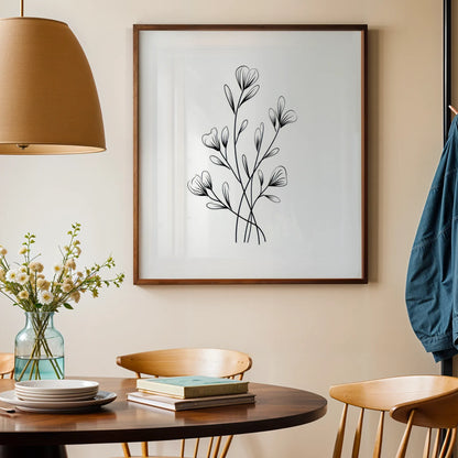 Minimal Boho Flowers II, Black & White Mid Century Modern, Boho Art Painting