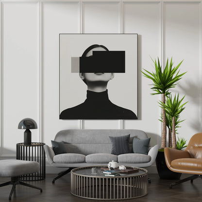 Minimal Feminine I, Black & White Mid Century Modern, Boho Art Painting
