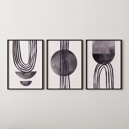 Modern Abstarct Lines, Set of 3, Black and White
