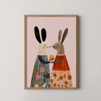 Twin rabbits - Nursery Prints